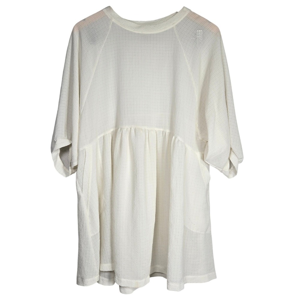 Shannon Passero Cairo White Textured Gauze Babydoll Tunic Top‎ Pockets M